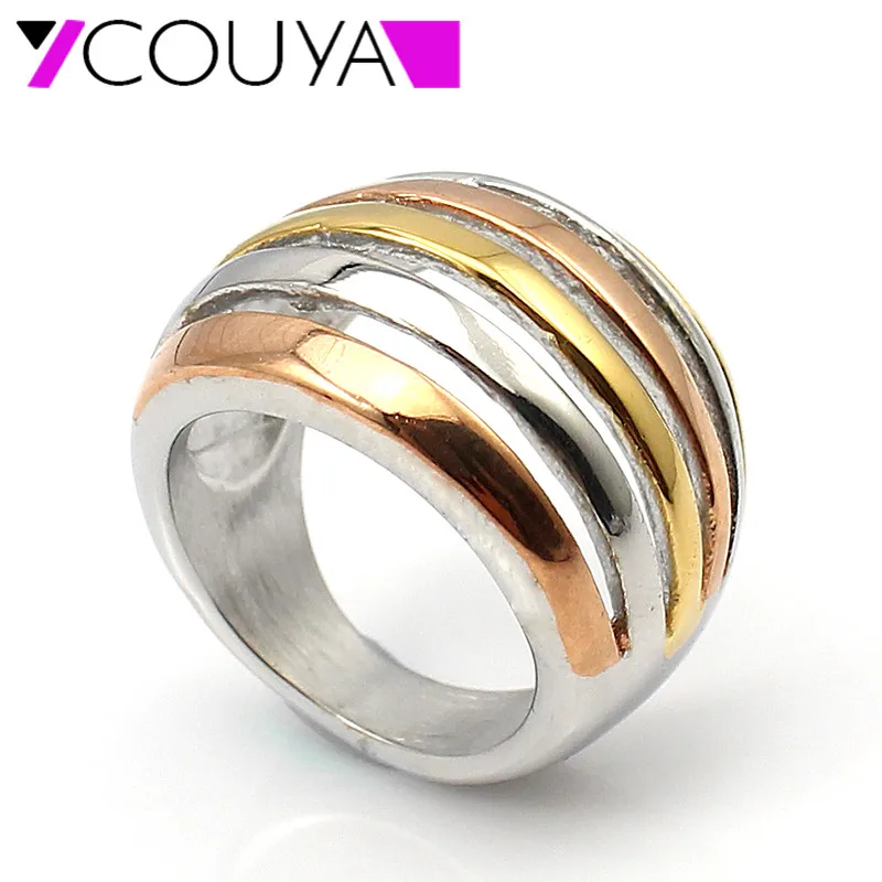 

Wholesale High Quality Women Party Ring Classic Stainless Steel 6 Row Lines 3 Colors Jewelry Wedding Ring
