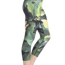 Женские леггинсы для фитнеса с изображением листьев камелии быстросохнущие брюки до середины икры