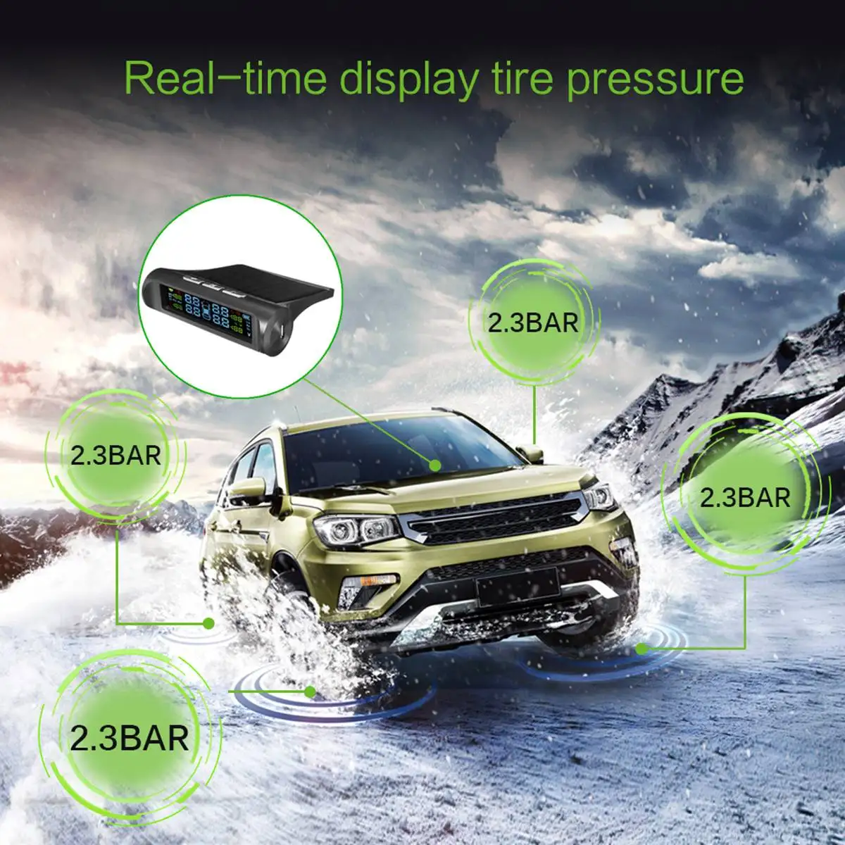 

Two types Sensors Car Auto Wireless Tire Pressure Monitor System w/4 LCD TPMS Simultaneous Display Sensors Solar Power Warning