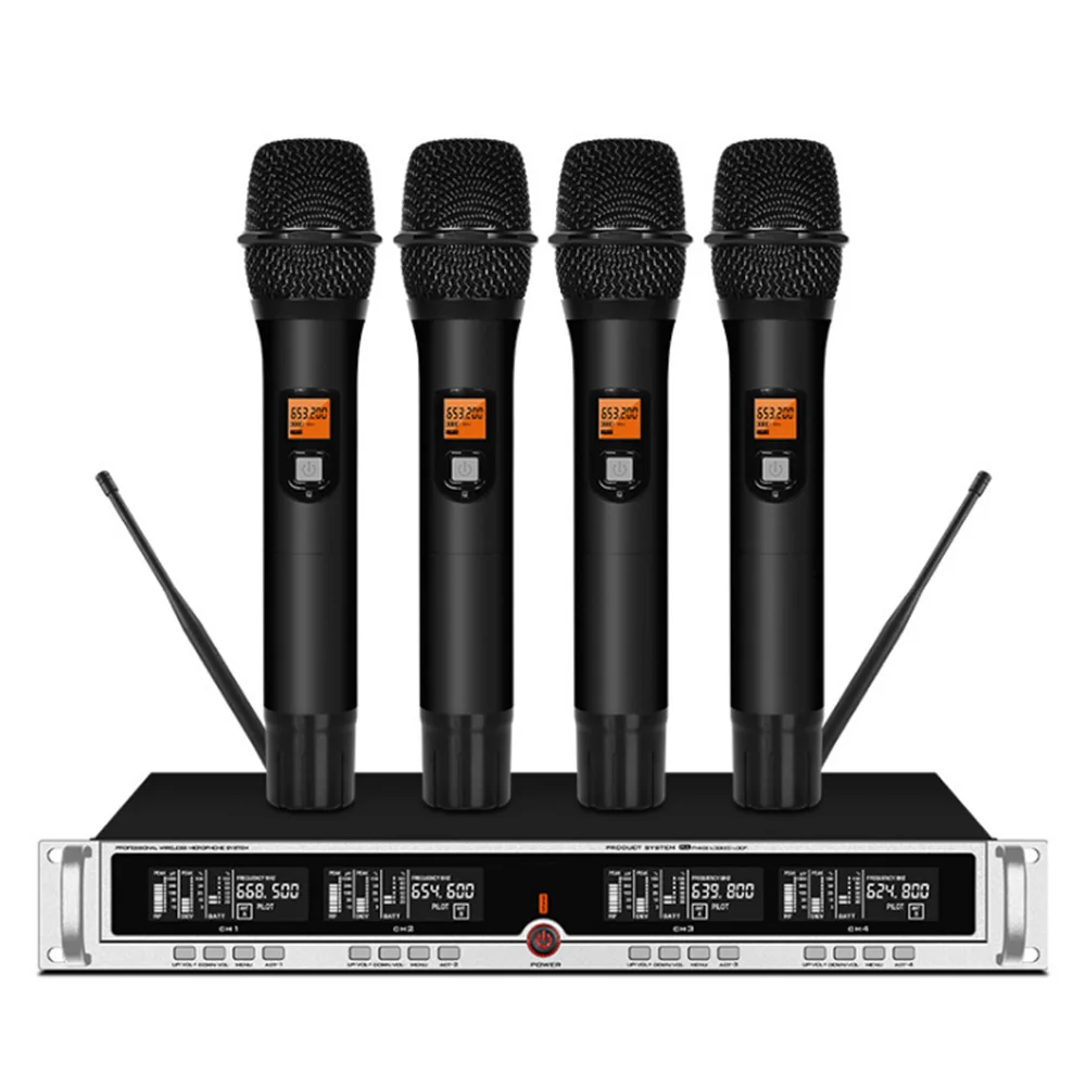 

Professional UHF Wireless Microphone Four Channel Handheld Microphone Stage Karaoke