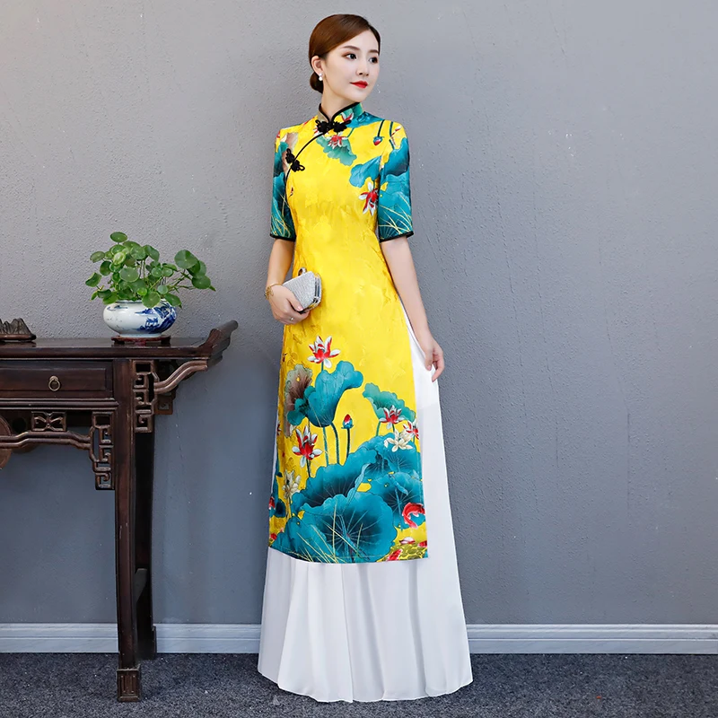 AO Dai Long Cheongsam Traditional China Style Party Qipao Robe Oriental Womens Elegant Evening Dress Vestido Plus Size S-5XL chinese dress