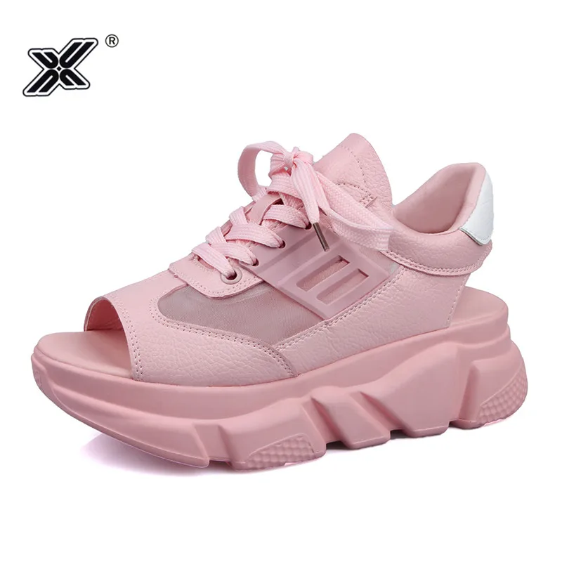 

Platform Sandals Women 2019 Summer Breathable Newest Air Mash Height Increasing Peep toe Pu Sole Casual Sandals plataforma mujer
