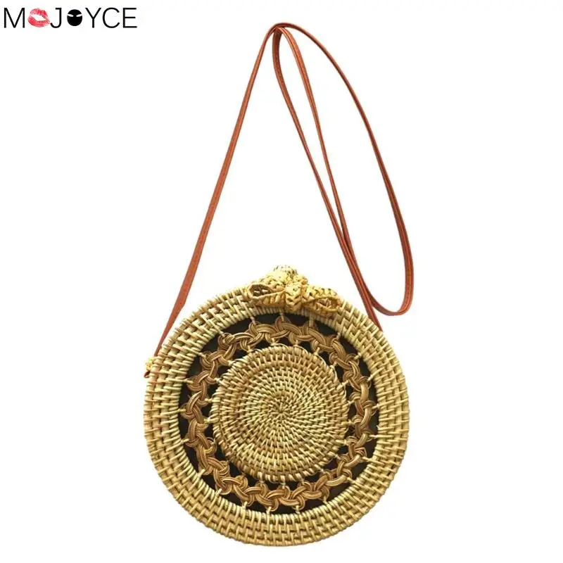 

2018 New Fashion Handmade Woven Beach Circle Handbag Round Straw Bag Satchel Wind Handbags Women Summer Rattan Bag