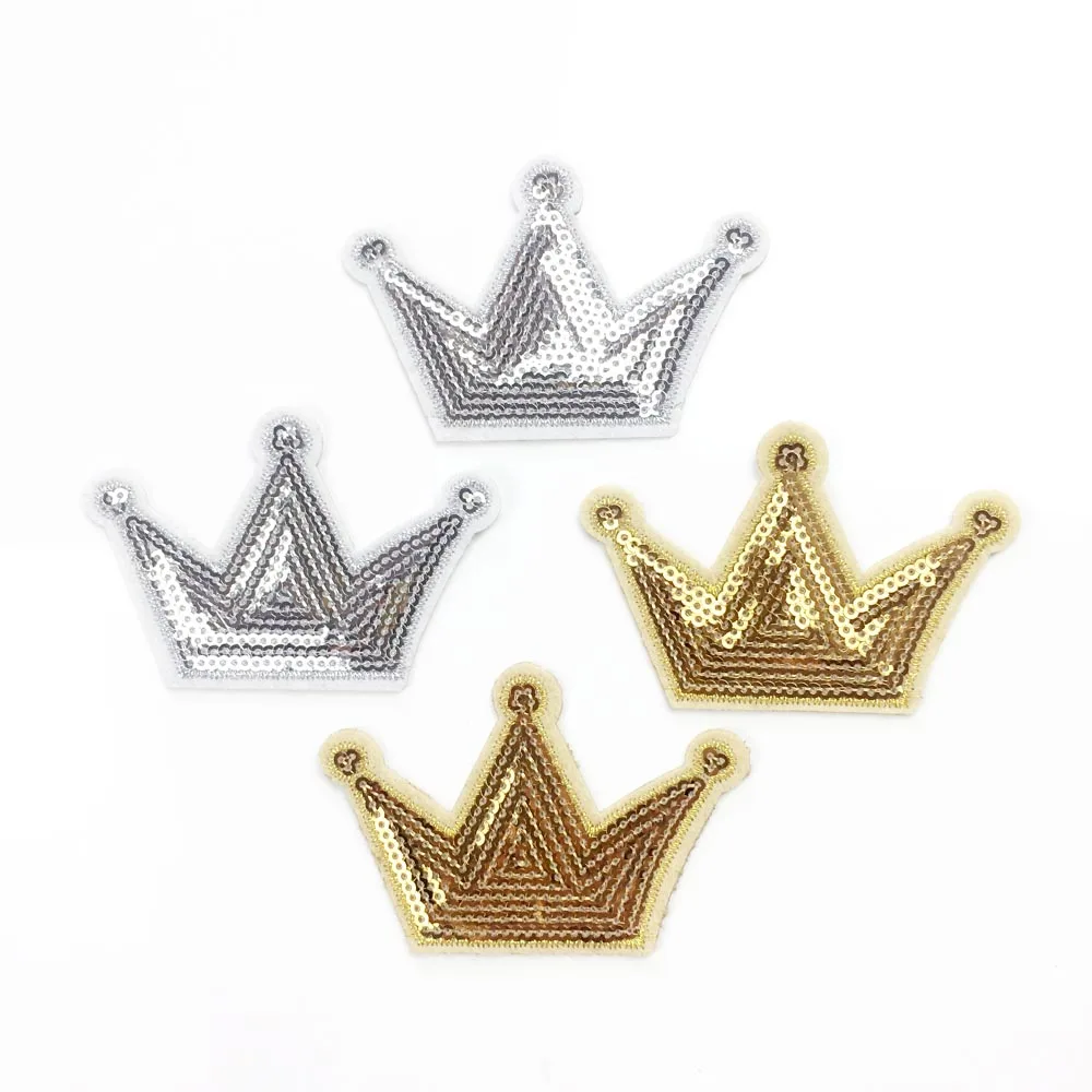 

10pcs Silver Gold Crown Iron On Patches For Clothes Iron On Badges For Clothing Applique For Germent DIY Sequined Sticker