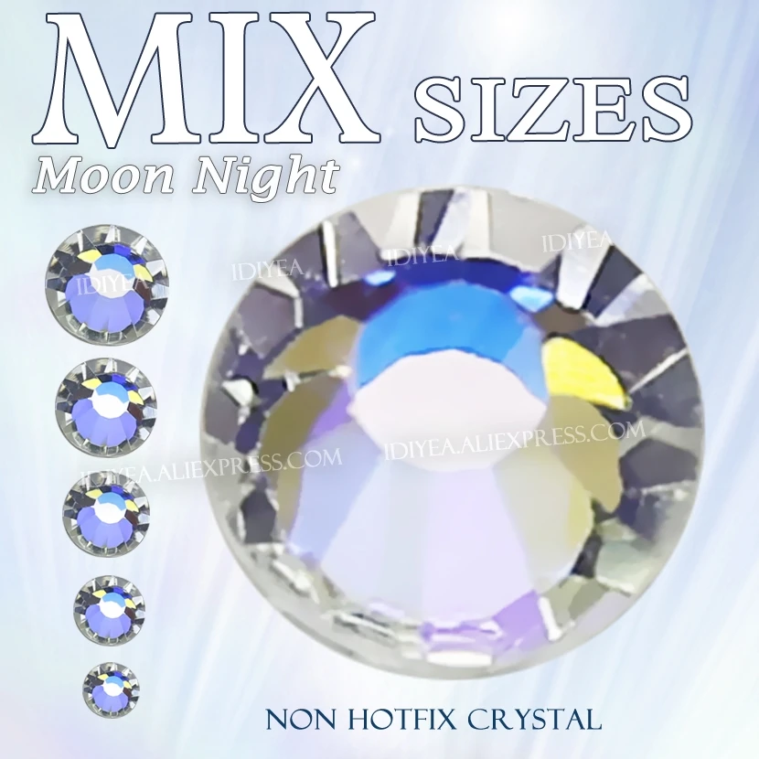 

Mix Sizes SS3-SS30 Moon Night 2018 new color Nail Decoration Rhinestone glass non hotfix crystal glitters for DIY decor manicure
