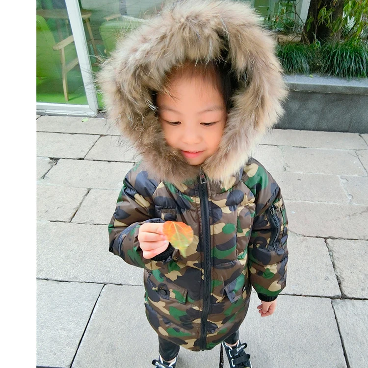 CROAL CHERIE 80-130cm Real Fur Hooded Winter Children Jacket For Teenage Boys Camouflage Winter Coat Windproof Thicken Outerwear (4)
