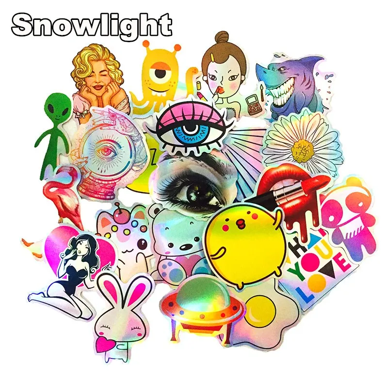 NEW 28pcs/pack Cartoon ET ufo Laser Stickers For suitcase skateboard laptop motorcycle toys flash waterproof Graffiti decals