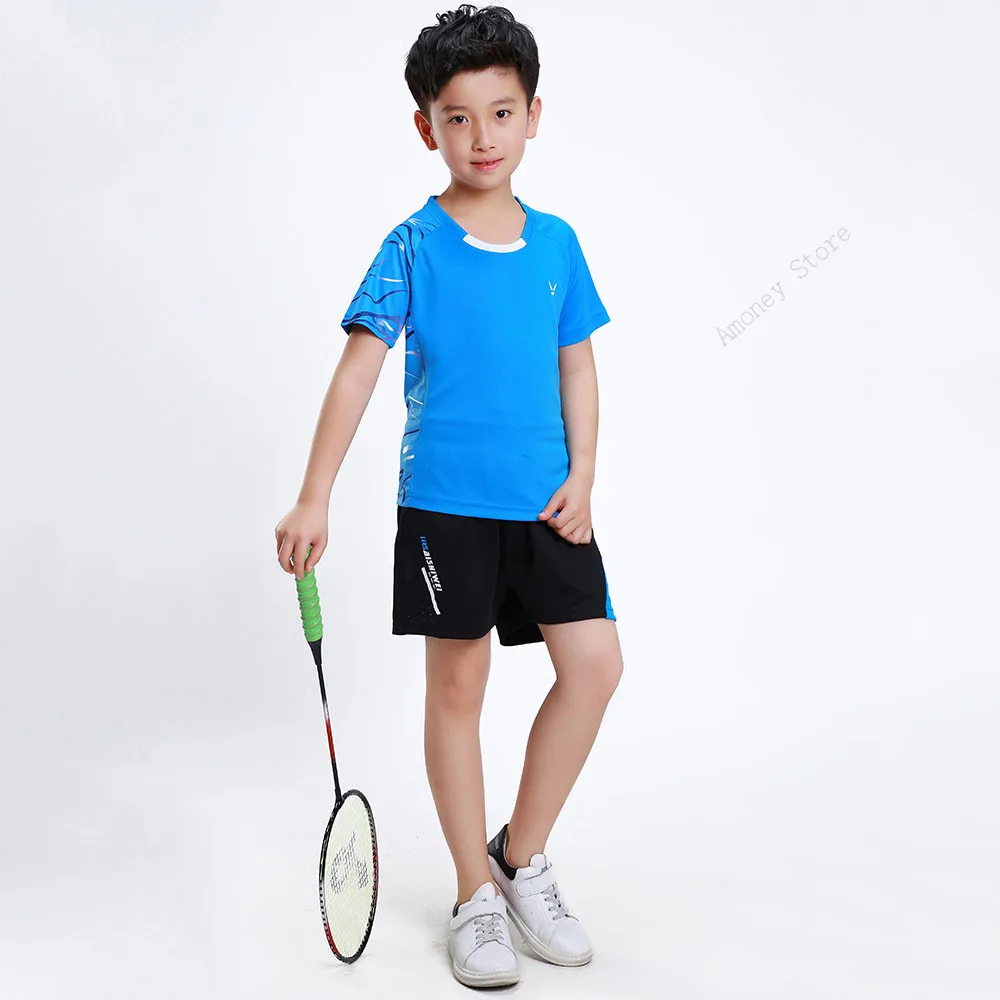 Детский Теннисный костюм Adsmoney, футболки для бадминтона, комплекты для настольного тенниса, костюм для пинг-понга, Детская рубашка для настольного тенниса, шорты - Цвет: Suit Blue