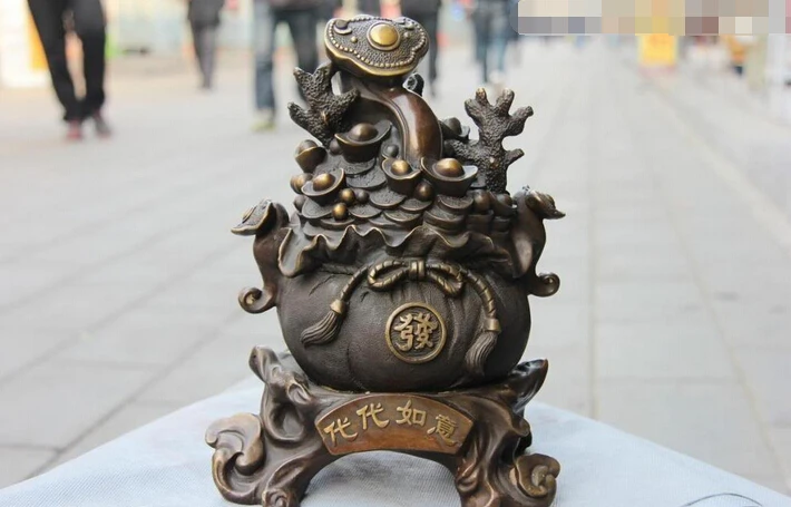 

Collectible bronze S2948 Chinese Copper Bronze Feng Shui Lucky Wealth YuanBao RuYi Treasure bowl Statue (B0413)