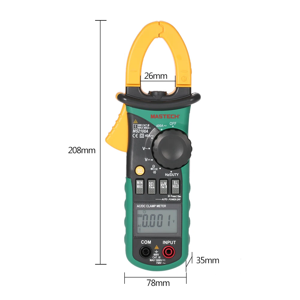 Mastech MS2108A Цифровой мультиметр-зажим частота Макс./мин. Измерение значения удерживающее освещение лампа сумка для переноски