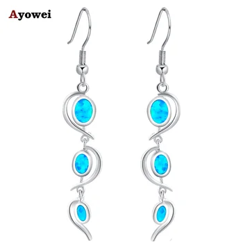 

5g Design Royal style Blue Fire Opal stamp Silver Dangle Earrings for women Fashion Jewelry Opal Jewelry OE364A