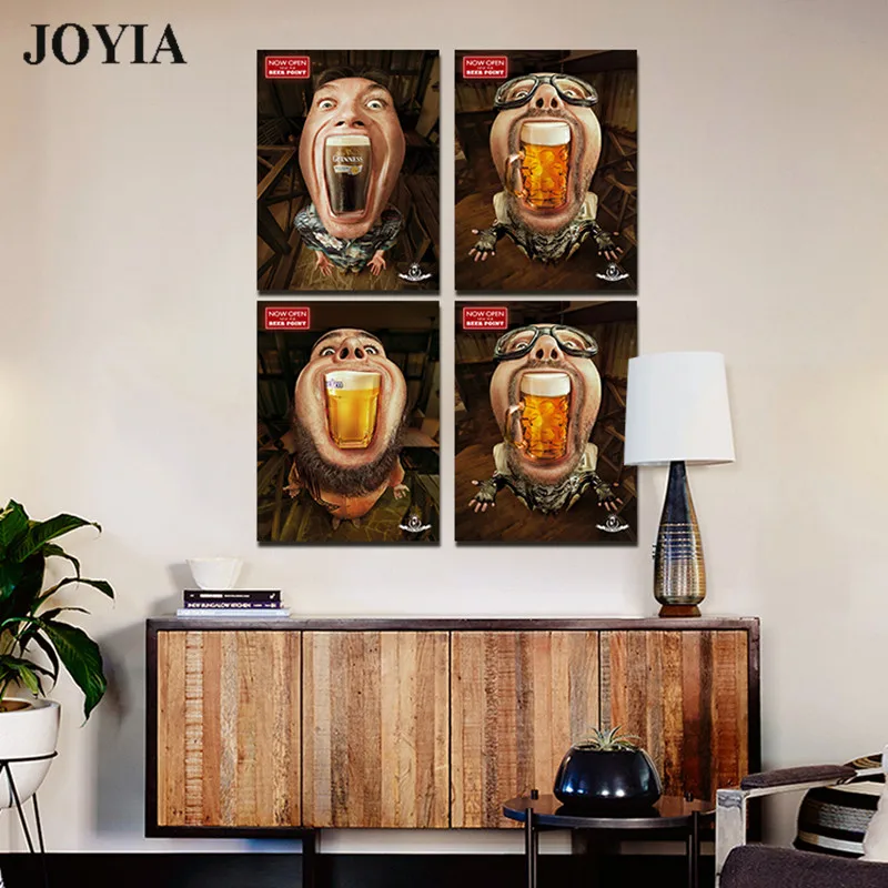 

Abstract Figure Beer Paintings 4 Piece Retro Creative Decorative Canvas Painting Wall Art For Bar Restaurant Room Not Framed!