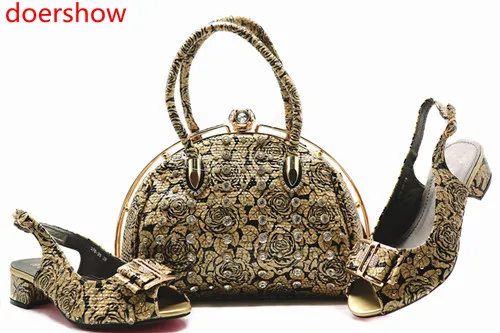 

doershow African Shoe and Bag Set Italian Shoe with Matching Bag gold Shoes and Bag Set Ladies Matching Shoe and Bags !MQ1-24