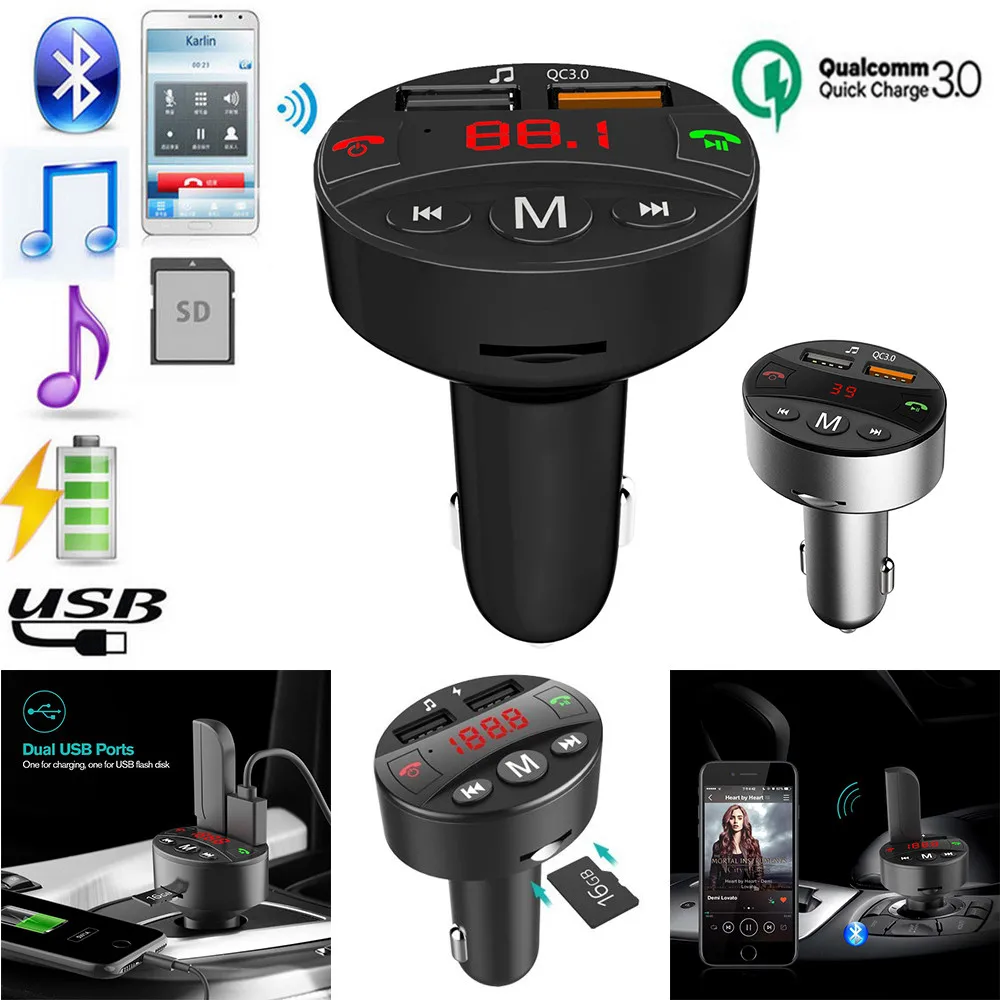 

QC3.0 Choices for Music Play Fast Bluetooth Car Kit Wireless FM Transmitter Dual USB Charger Audio MP3 Dual USB Ports