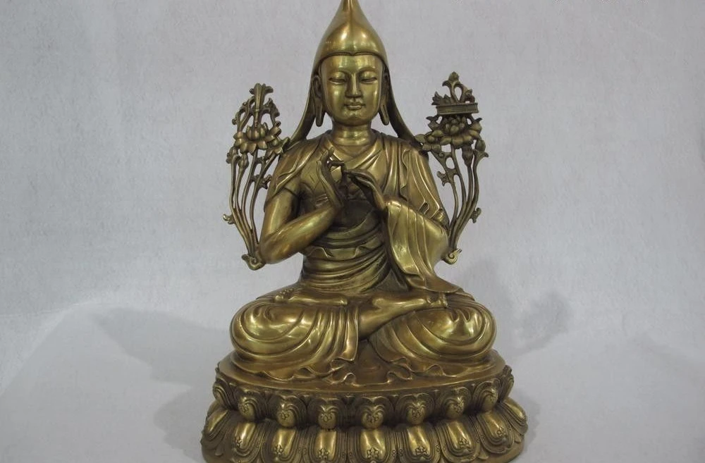 

12 Chinese Tibet Buddhism Temple Pure Brass Copper Lama Tsongkhapa Buddha Statue