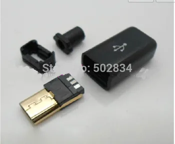 

50pcs DIY Connector Gold Plated Micro USB B Male 5P Four Piece Assembly Adapter Connector Plug Socket