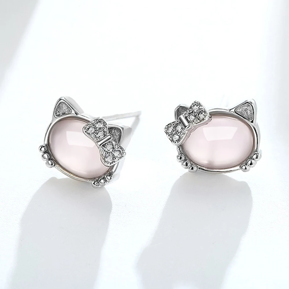 

Crystal Stud Earrings for Girls Cute Cat Opal Stud Earrings Luxury Pink Stones Kitty Earring for Women Jewelry Brincos 2019
