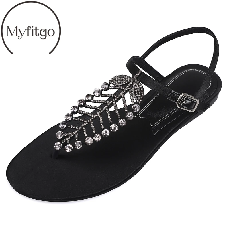 

Myfitgo Summer Rhinestone Women Sandals Female Flat Flip Flops Fashion Beach Holiday Shoes Woman Blingbling Crystal Leaves Shoes