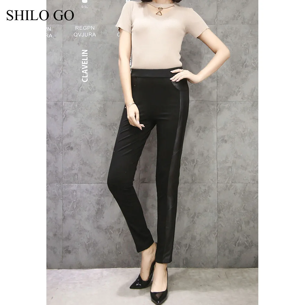 SHILO GO кожаные брюки женские осенние модные овчины Натуральная кожа брюки эластичный пояс кожаные Прошитые эластичные хлопковые брюки