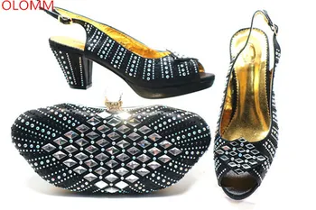 

OLOMM Black Italian Shoes with Matching Bags Shoes and Bag Set African Sets 2018 African Women Italian Shoes and Bag Sets.Y-6