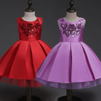 

Glitz Sequins Satin Flower Girl Dresses Children Festival Birthday Party Performance Show Baptism Dress Kids Wedding Tutu Gowns