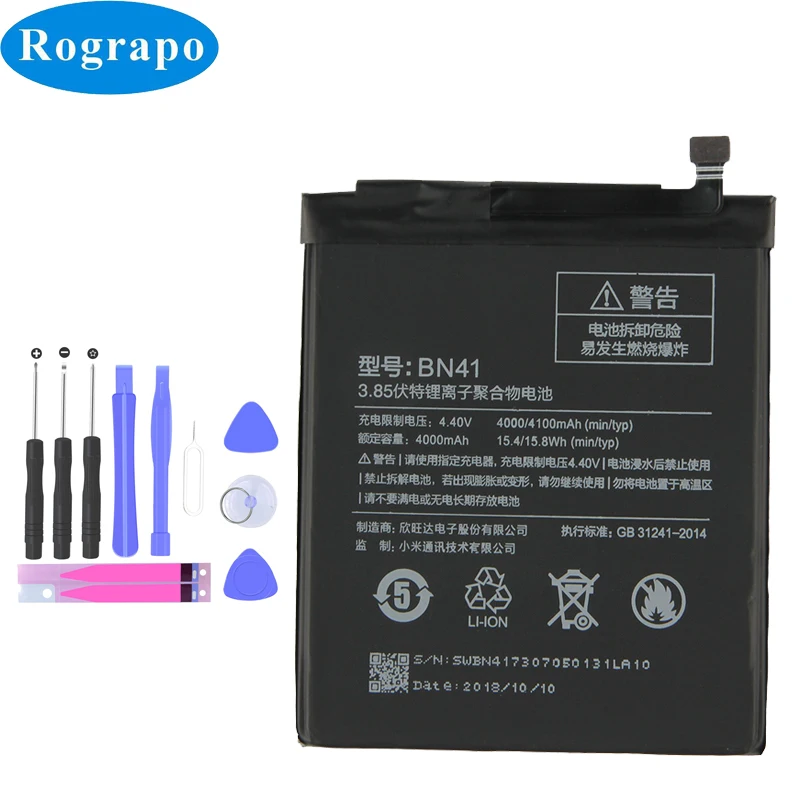 

4100 mAh Original Replacement Battery For Xiaomi Redmi Note 4 BN41 BN 41 Hongmi Bateria Batterie Cell Mobile Phone Batteries