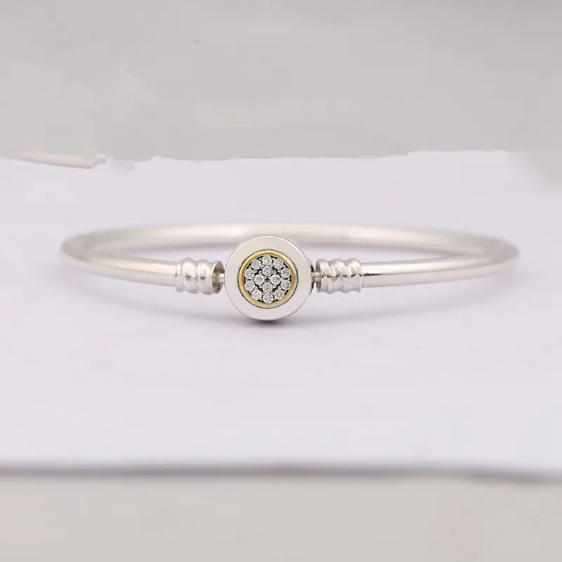

925 Sterling Silver Snake Gold Color Chain Pandora Bracelet & Bangle Pave Cubic Zirconia Cz Diy Jewelry