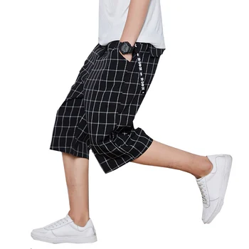 

Mens Cropped Trousers Summer Korean Loose Casual Shorts Men Stripe Plaid Shorts Male Nice New Style Shorts Large Size M-4XL