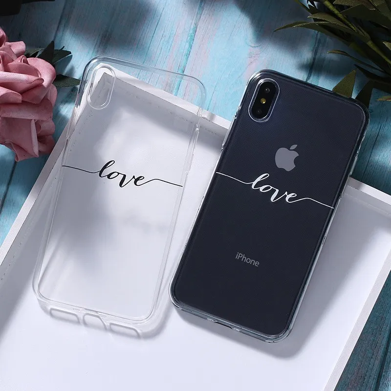 

Couples Phone Case For iPhone 6 6s 7 8 Plus 5 5s SE Love Letter Transparent For iPhone X XR XS Max 6 Soft TPU Back Cover cases