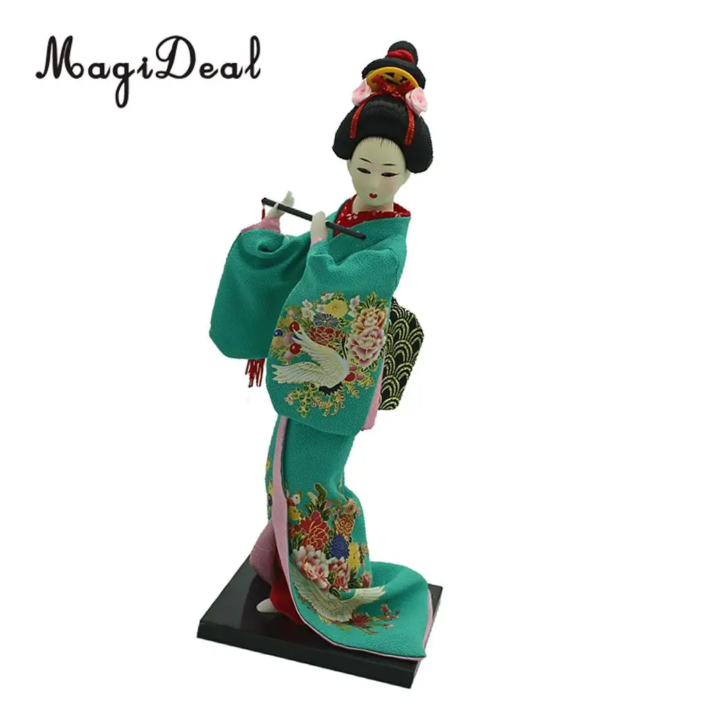 12inch Vintage Japanese Kimono Geisha Doll Figure in Green Clothes Home Decoration