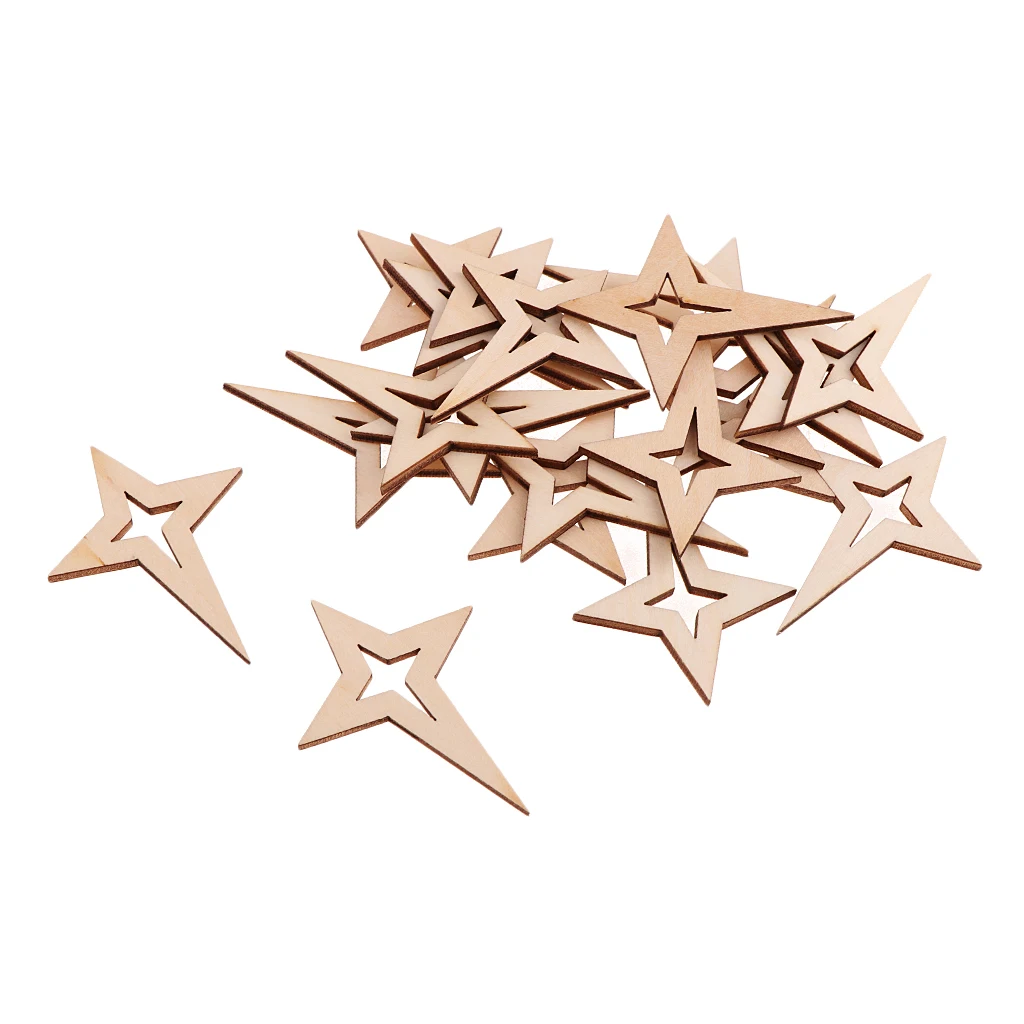 Mini Natural Unfinished Wood Hollow Star Shape Embellishments for Art DIY Crafts Scrapbooking Card Making
