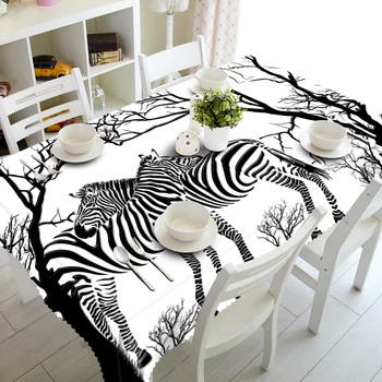 

3D Tablecloth Merry Christmas Wild Animal Zebra Lion Pattern Waterproof Cloth Thicken Rectangular and Round Wedding Table Cloth