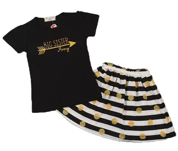 

Summer 16075 new Fashion Baby Girl suit Kids short sleeve letters arrow (shirt+skirt) girls set 2-7T sylvia 45218622574