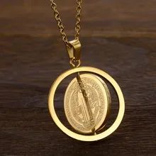 Медаль Сан Бенито кулон золотой цвет нержавеющая сталь вращающийся Иисуса подвески и ожерелья для Религиозные ювелирные изделия медальон Ma'le