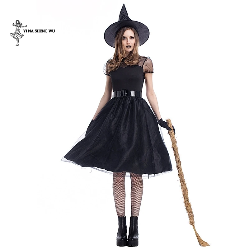 

Halloween Party Fancy Dress black gauze witch costumes for Lady Fairy tale Witch Cosplay Fancy Dress girl Stage performance suit