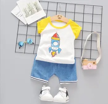 

2PCs per Set Cool Baby Boy Rocket Jeep Cow Carrot Pattern Tshirt Pants for 12Months-4T