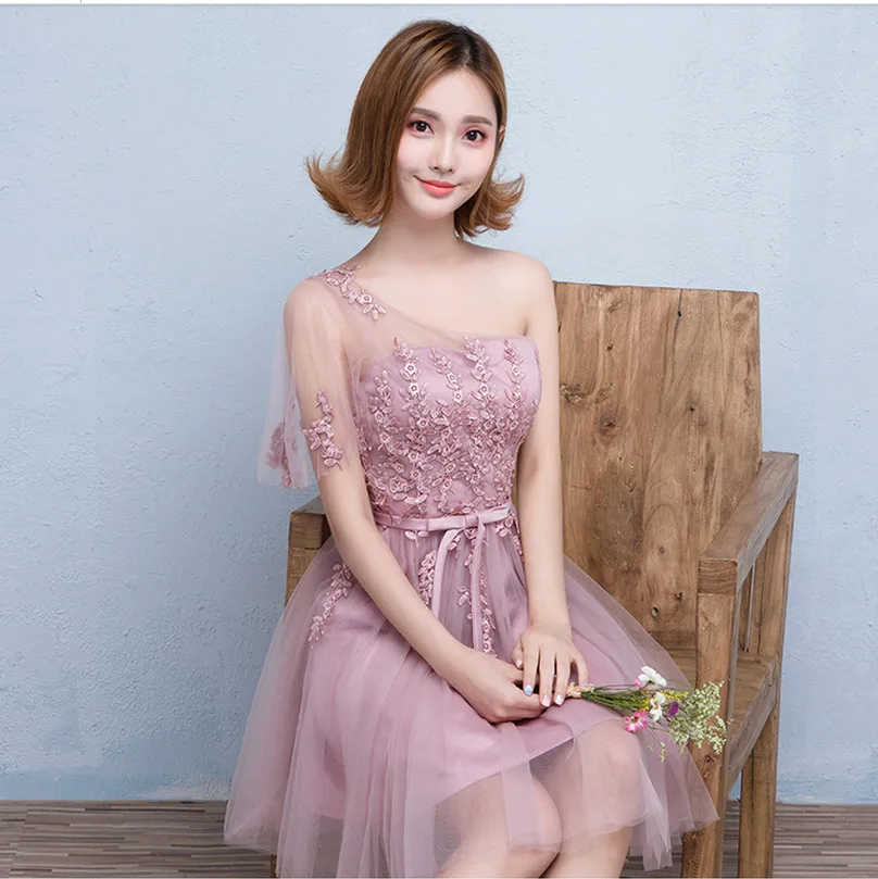 Dusty Rose Bridesmaid Dresses Lace Elgant Knee Length Vestido De Festa De Casamento Dusty Pink