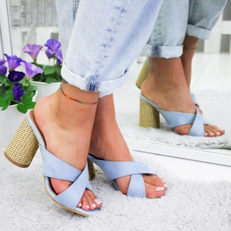 

HEFLASHOR 2019 New Fashion Designer Summer Woman Med Sandals Shallow Rome Mouth Female Square Heel Ladies Thick Sandals Shoes