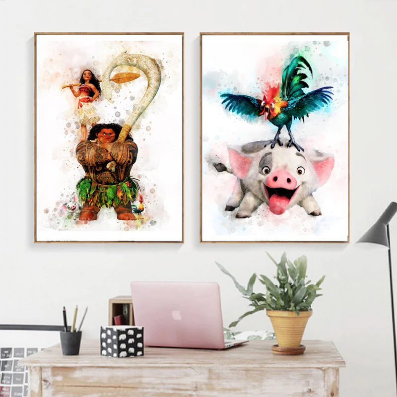 

Moana Oceania Animated Movies Watercolor Poster Nursery Wall Art Print Canvas Painting HD Picture Baby Girls Room Wall Art Decor