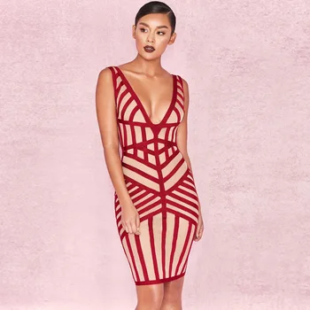 

2019 Mini Dress Sexy Celebrity Backless ElegantSpaghetti Strap Women Night Club Party Patchwork V-Neck Bandage Body con Dresses