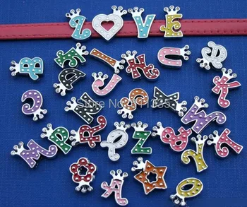 

Wholesale 260pcs/lot 8mm A-Z Rhinestones Mix Color Crown DIY slide charm letter
