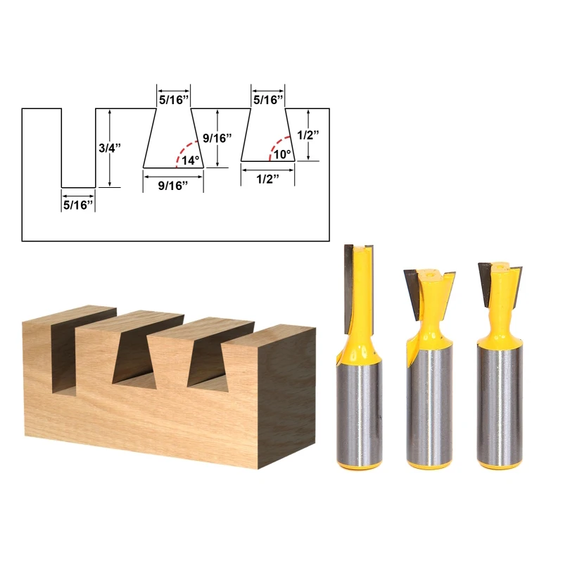 3pcs/lot Bit Dovetail Router Set - 1/2&quot Shank | Инструменты