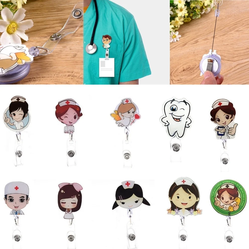 1PC Unisex Cute Cartoon Mini Retractable Badge Reel Nurse