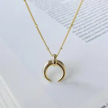 

Hot Sale Delicate Moon Pendant Necklace Jewelry Curved Moon Necklace Gold Color 925 Silver Horn Necklace Jewelry Birthday Gift