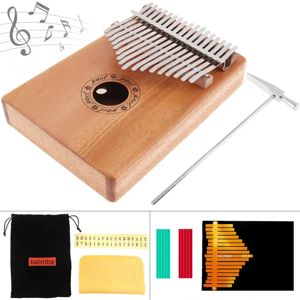 

New 17 Key Kalimba Veneer Mahogany Thumb Piano Mbira Natural Mini Keyboard Instrument with 7pcs Accessories