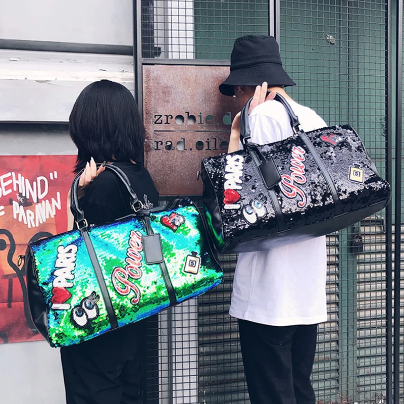 Designer Women's Sequins Embroidery Sport Gym Bag For Fitness Lady PU Travel Handbag Perfume Luggage Bag Yoga Tote sac de sport 