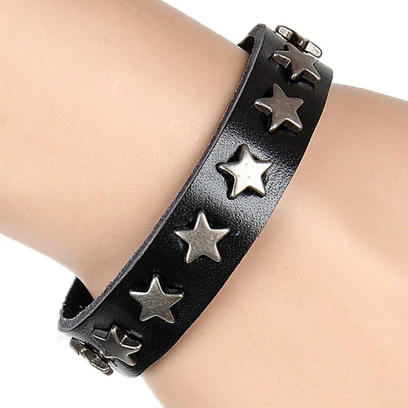 ZMZY Snap Punk Rock Wrap Leather Bracelet Men Vintage Star Spikes Rivet Gothic Wide Cuff Bracelets For Women Jewelry - Image 5