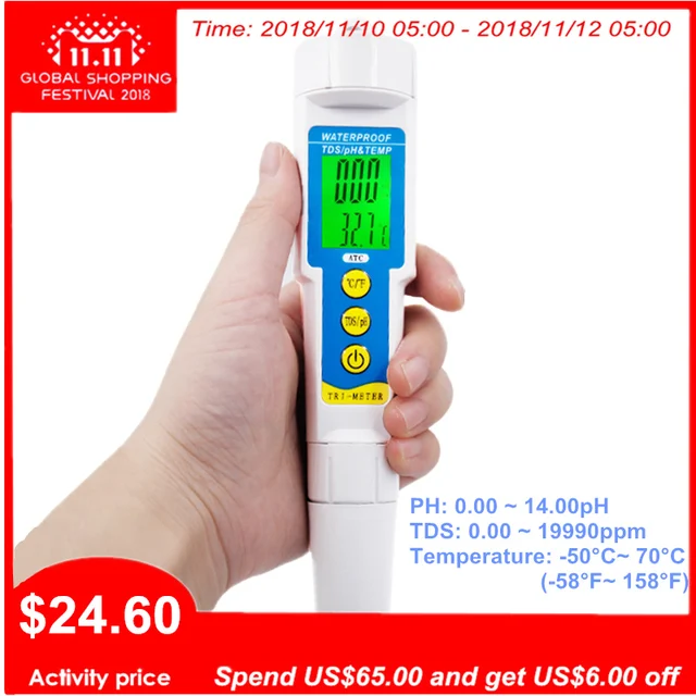 Best Offers 3 In 1 Function High Quality TDS PH  Meter Temperature Tester pen Conductivity Water Quality Measurement Tool TDS&PH Tester 30% 