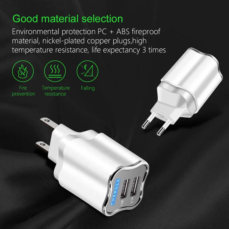 

Wall Charger Dual USB Ports 5V 2A LED Light Fast Charging Power Adapter for iPhone Android Phones XXM8