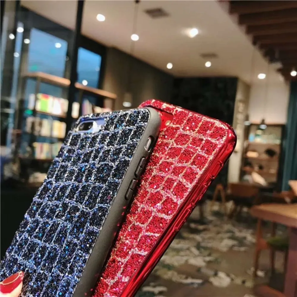 Роскошный блестящий чехол в клетку с блестками для iPhone 11 Pro Max XS XR X 7 8 5 6 6S Plus 8plus